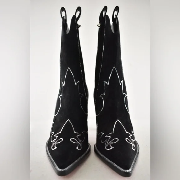 Christian Louboutin Santigag Strass 85 Black Suede Western Ankle Heel Boot 40 - Picture 8 of 16